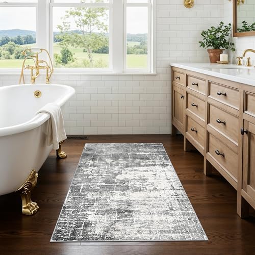 Washable 2x3 Entryway Area Rugs: Abstract Water Resistant Kitchen Rug Non-Slip Durable Doormat for High-Traffic Area Soft Bedroom Beside Carpet Indoor Low Pile Floor Mat for Families(2x3,Black/Grey) - Image 4