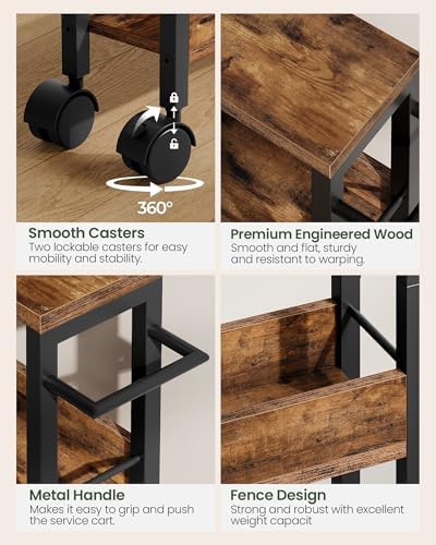 CHOEZON 4-Tier Slim Storage Cart, 5.1'' Kitchen Serving Trolley, Slim Rolling Cart with Handle and Guard Rails, Slim Cabinet for Small Spaces, for Dining Room, Rustic Brown and Black TTC01BF - Image 5