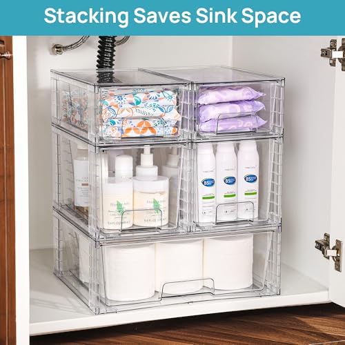 Vtopmart Clear Stackable Storage Drawers, 5 Pack Multi-Size Organizer Set - Image 4