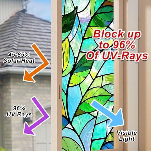 BlissYard Green Leaf Privacy Window Film 17.7x39.3 Inch PVC - Image 4