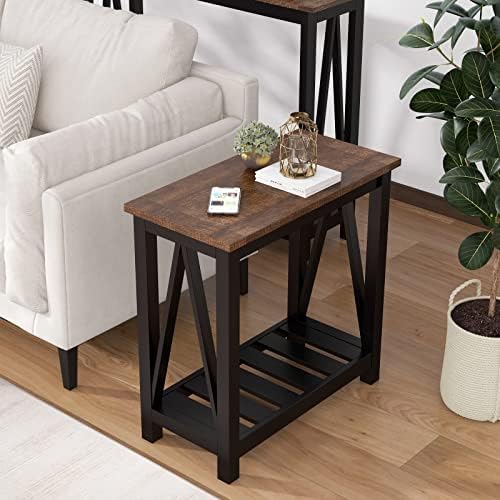 ChooChoo Farmhouse End Table, Narrow Side Table with Shelf - Image 2