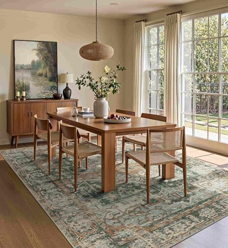 Rugxara Area Rugs 5x7 Washable Rug for Living Room Bedroom, Green/Brown - Image 4