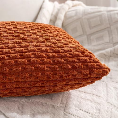 Set of 4 Burnt Orange Decorative Throw Pillow Covers 18x18 Inch Corduroy Pillow Covers for Bed Couch Sofa Living Room Soft Square Cushion Cases - Image 6
