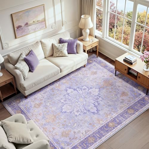 RELEANY Washable Area Rug, 7'x9', Purple by RELEANY