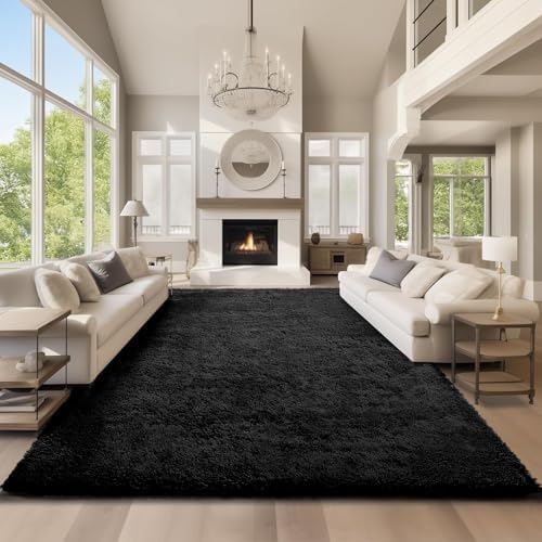 Ophanie Area Rugs 9x12 Living Room, Large Black Bedroom Carpet, Big Shag Indoor Thick Soft Nursery Rug, Fluffy Carpets for Boy and Girls Room Dorm Home Decor Aesthetic with Over 99 pcs Pile fibers by Ophanie