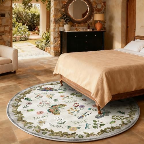 Washable Round Rugs for Bedroom 4ft: Living Room Rug Stain Resistant Non Slip Low Pile Ultra Soft Faux Wool Small Circle Rugs for Entryway Kitchen Bathroom Nursery Dorm Home Office Entrance Indoor - Image 5