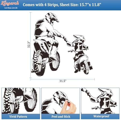 Motocross Wall Decals Peel and Stick, Dad Son Vinly Removable Wall Stickers & Murals, DIY Wall Art Decor for Children’s Baby Boys Girls Bedroom Nursery Classroom Playroom - Image 2