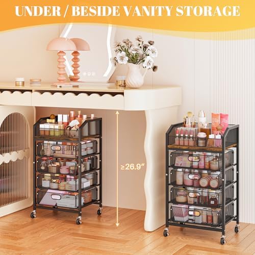 SUNALLY Rolling Makeup Cart with Drawers, Rolling Vanity Nail Cart, Black - Image 5