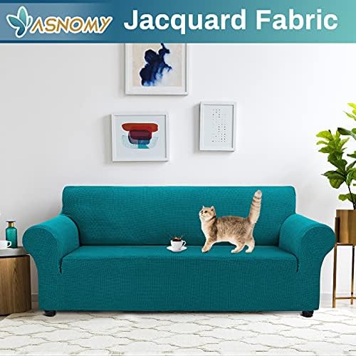Asnomy Stretch Couch Covers for Sofa Washable, 3 Cushion Couch,Peacock Blue - Image 2