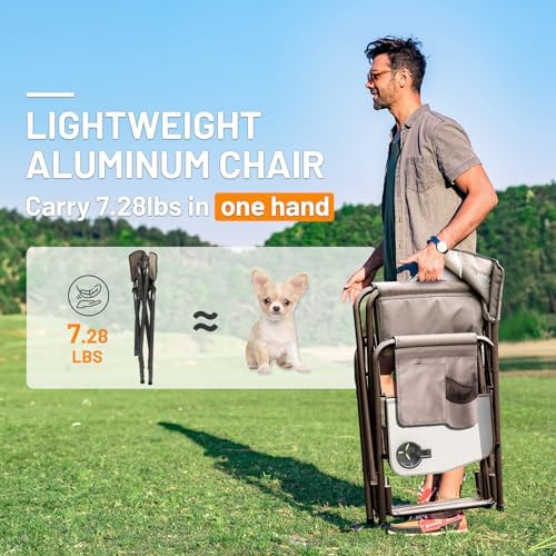 TIMBER RIDGE Aluminum Oversized Camping Chair, Lightweight Portable Directors Chair with Side Table Detachable Side Pocket for Outdoor Camping, Lawn, Picnic, Support 400lbs Tan 2 Pack - Image 3