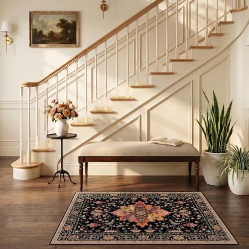 RELEANY Washable Area Rug, Small 2'6"x4', Black/Colorful - Image 2