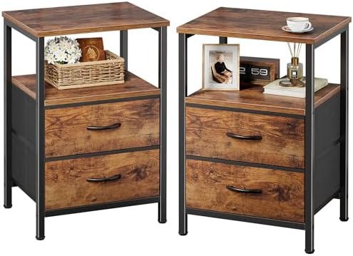 Huuger Night Stand Set of 2, Nightstand with 2 Drawers, Bedside Table by Huuger