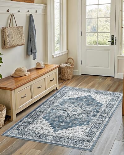 AMADA HOMEFURNISHING 4x6 Washable Area Rug, Low-Profile Entryway Rug with Non-Slip Backing & Durable Edge Binding, Vintage Rugs for Bedroom, Entryway & Kitchen by AMADAHOMEFURNISHING