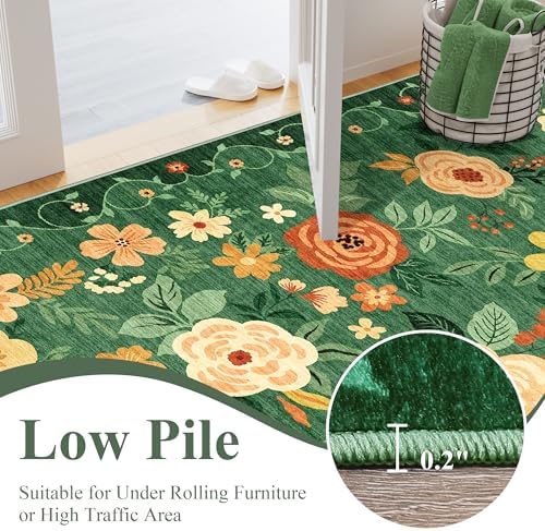 DUKINO 6x9 Area Rugs, Floral Washable Rug for Bedroom Non Slip, Dark Green - Image 6