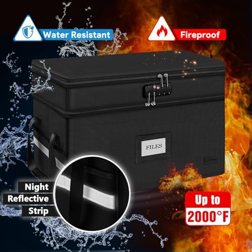 Large Fireproof Document Box with Lock, 2 Layer File Storage Organizer Box - Image 6
