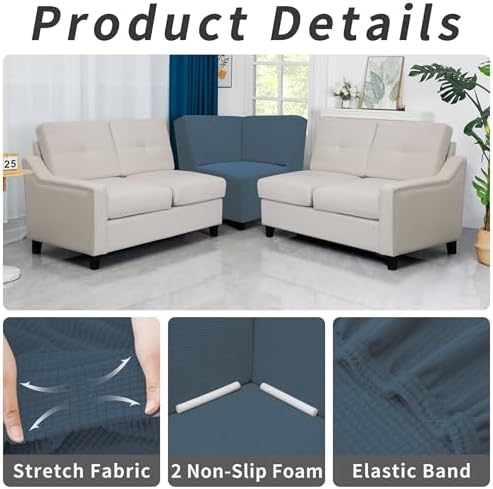 Easy-Going Stretch Soft Sectional Corner Sofa Couch Slipcover Bluestone - Image 4