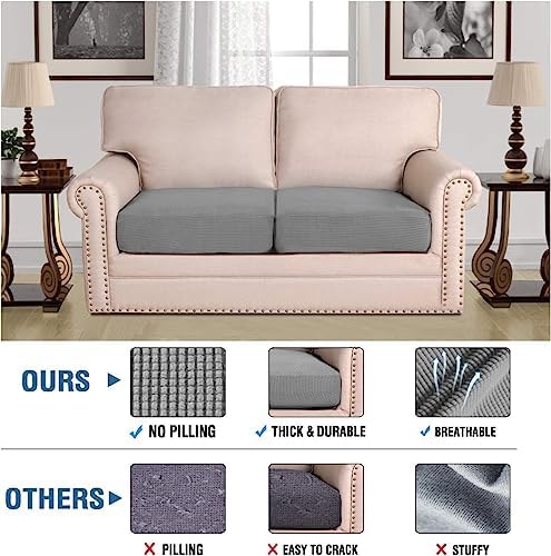 H.VERSAILTEX Super Stretch Individual Seat Sofa Covers Couch Slipcover Sets Thick Jacquard Textured Twill Fabric (2 Piece Medium Cushion Covers, Dove) - Image 2