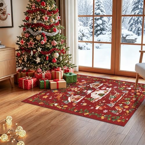 2x3 Christmas Cute Area Rug : Non-Slip Washable Winter Holiday Indoor Doormat Soft Low Pile Decorative Floor Mat for Kitchen Bathroom Living Room Bedroom Red Holiday Home Decor Gift（2x3，Red） - Image 4