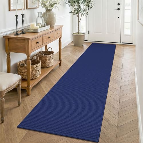 KOZYFLY Cotton Runners for Hallway 2x8, Washable Runner Rug, Woven Non Slip Kitchen Runner, Braided Entryway Rug, Floor Carpet for Foyer, Bedroom, Hall, Deep Navy Blue by KOZYFLY