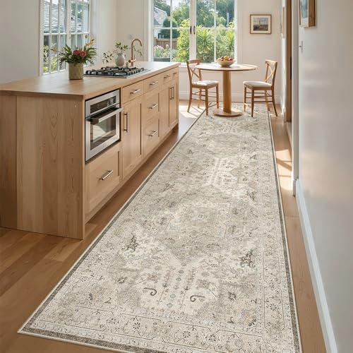Madane Hallway Runner Rug 3x12 Washable Kitchen Runners 12ft, Ivory/Brown - Image 4