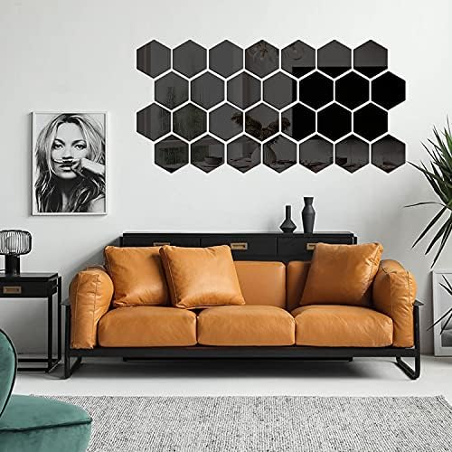 DIY Wall Decals Acrylic Mirror Sticker Set 36 Pcs, Hexagon Mirror Wall Stickers for Living Room Bedroom Decor (Black) - Image 2
