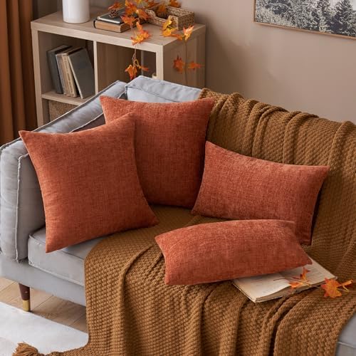 MIULEE Soft Chenille Fall Throw Pillow Covers Burnt Orange 20x20 Pack of 2 - Image 2