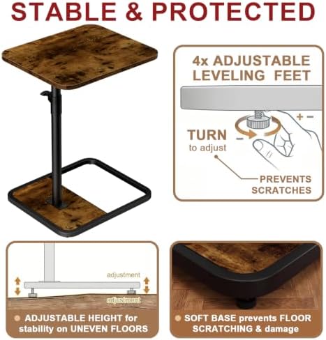 GOYLSER Large C-Shaped Tables Small Swivel End Table, Height Adjustable Side Tables Living Room, Rotating Snack Couch Wooden Tv Trays for Eating On Couch, Rustic Brown - Image 5