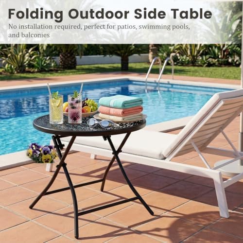 TeoKJ Folding Small Outdoor Side Table, No Assembly Patio Metal Desk, Black - Image 4