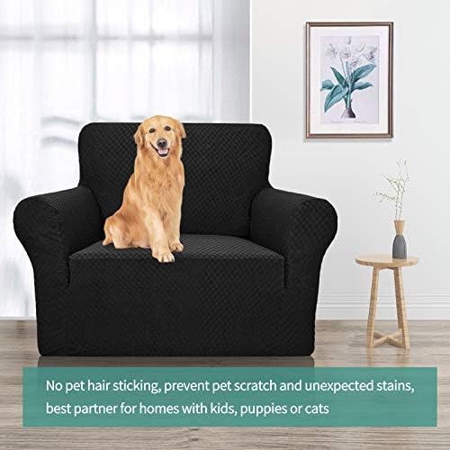 YEMYHOM Couch Cover Latest Jacquard Design High Stretch Sofa Chair Covers for Living Room, Pet Dog Cat Proof Armchair Slipcover Non Slip Magic Elastic Furniture Protector (Small, Black) - Image 2