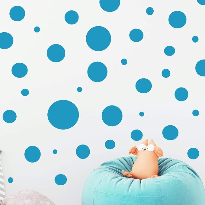 Polka Dot Wall Decals (63) Girls Room Wall Decor Stickers, Wall Dots, Vinyl Circle Peel & Stick DIY Bedroom, Playroom, Kids Room, Baby Nursery Toddler to Teen Bedroom Decoration Gift 3"-6.5" (Teal) by Create-A-Mural