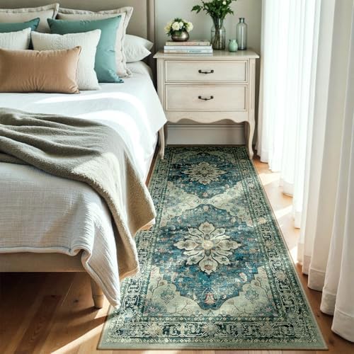 RELEANY Washable Area Rug, Runner 3'x8', Blue/Vintage Dark Blue - Image 2