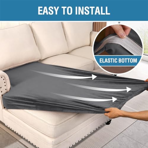 H.VERSAILTEX Velvet Stretch Individual Chaise Cover Sectional Couch Covers for L Shaped Sofa Both Left/Right Furniture Protector Seat Cushion Sofa Cover (1 Piece Chaise Cover, Grey) - Image 4