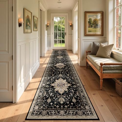 RELEANY Washable Area Rug, Runner 2'6"x10', Black/Neutral by RELEANY
