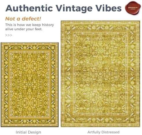 OPPODREAM Vintage Yellow Area Rugs 8' Round, Washable Rug for Living Room - Image 3