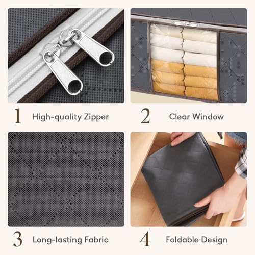 Lifewit 4 Pack 35L Clothes Storage Bins with Lids, Foldable Blanket Storage Bags with Zippers, Clear Window and Reinforced Handles, Closet and Organization for Clothing, Sweater, Comforter, Bedding - Image 5