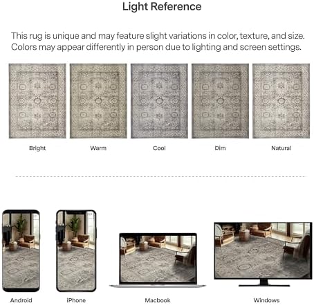 ReaLife Rugs Machine Washable Area Rug - Living Room Bedroom Bathroom Kitchen Entryway Office - Padded Low Pile Stain Resistant Premium - Boho Farmhouse Vintage - Paz - Beige Gray Ivory 2'6" x 6' - Image 6