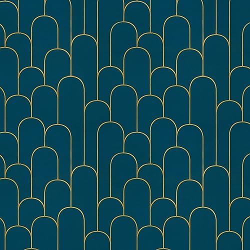 Yasinet Peel and Stick Wallpaper Stripe Removable Blue Contact Paper Blue/Gold Geometric Self Adhesive Decorative for Wall Countertop Cabinet Furniture Vinyl Film 17.3''x393.7'' by Yasinet