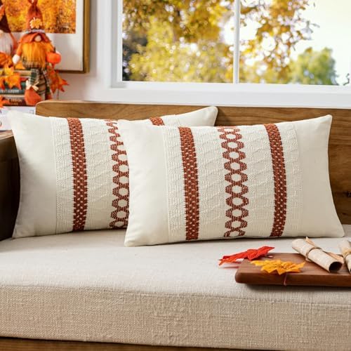 MIULEE Set of 2 Fall Burnt Orange Decorative Lumbar Pillow Covers 12x20 by MIULEE