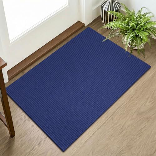 KOZYFLY Washable 2x3 Entry Area Rug, Small Throw Rugs for Entryway, Woven Non Slip Rubber Backed Door Mat Indoor Entrance, Front Porch Carpet for Foyer, Kitchen, Bedroom, Living Room, Deep Navy Blue by KOZYFLY