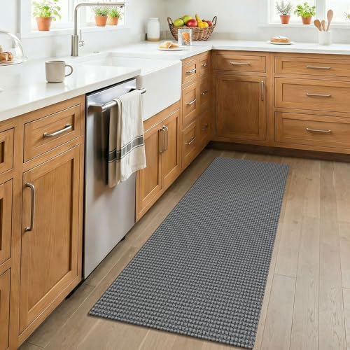KOZYFLY 2x4 Entry Runner Rug, Small Washable Runners for Entryway, Non Slip Door Mat Indoor Entrance, Front Porch Carpet for Foyer, Kitchen, Bedroom, Bathroom, Grey/Dark Grey - Image 2