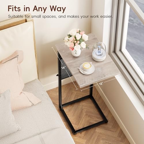 Vagusicc C-Shaped End Table, Small Side Table for Couch, Sofa Table Adjustable Height End Tables Living Room, Bedside Slide Under Couch Table for Sofa, TV Tray Table with Metal Frame for Bedroom, Grey - Image 4