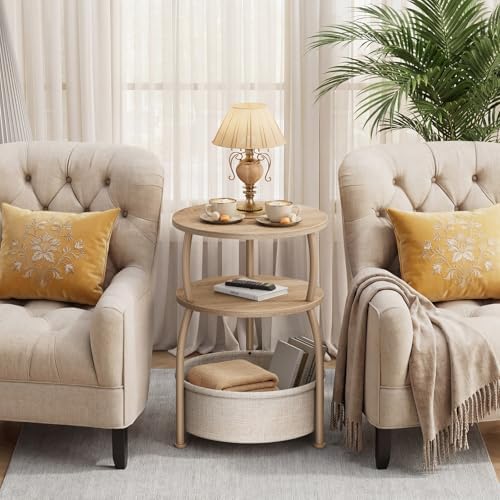 Round Side Table with Storage Basket, End Table Living Room - Image 5