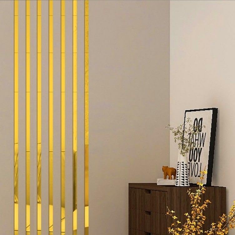 20 Pcs Mirror Wall Stickers Striped Design Mirror Art Tile Decal DIY Self Adhesive Wall Line Border Decals Removable Acrylic Mirror Wall Stickers and Murals for Home Decor 5 * 20cm (Sliver&Gold - Image 6