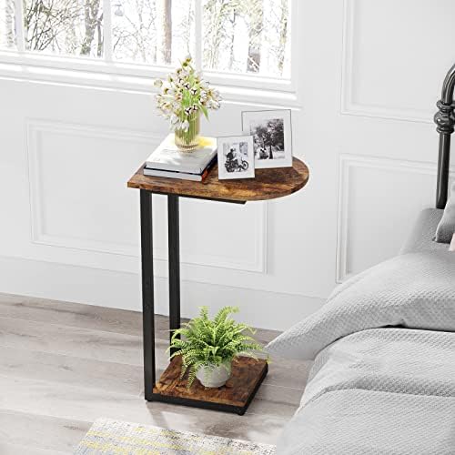 Hosfais Side Table Small End Table, C-Shaped Wood Sofa Table with Metal Frame for Living Room, Bedroom, Small Spaces (Rustic Brown) - Image 4