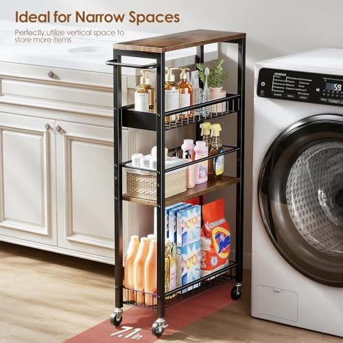 Slim Rolling Storage Cart, 4 Tier Narrow Storage Cart, 7.1in(W) - Image 2