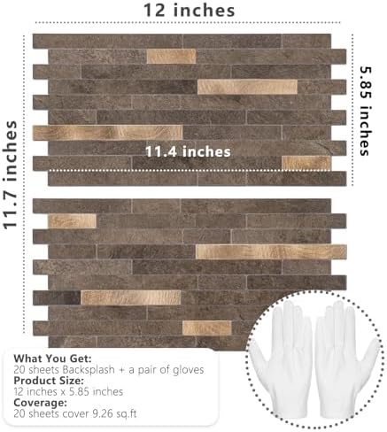 STICKGOO 20 Sheets Peel and Stick Backsplash Tile, Stick on Backsplash for Kitchen and Bathroom, Dark Brown Marble Look PVC Mixed Metal Gold Self Adhesive Wall Tiles - Image 7