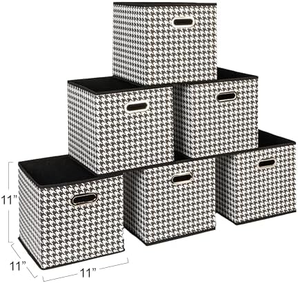 Household Essentials Foldable Fabric Storage Cubes 6-Pack – 11x11x11 Stackable Non-Woven Bins with Chipboard Sides & Grommet Handles – Closet, Shelf, Nursery, or Office Organizer – Houndstooth - Image 2