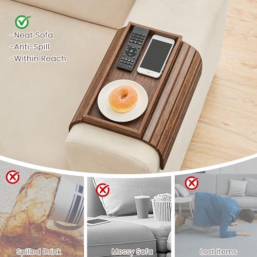 GEHE Bamboo Sofa Arm Tray, Foldable Couch Arm Tray Side Table, Anti-Falling Armrest Tables Cup Holder for Snacks, Drinks, Beers, Phone, Control, Flexible and Portable, Anti-Slip Bottom - Image 5
