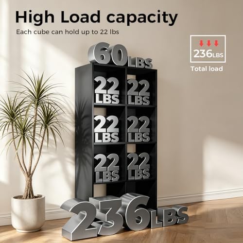LUCKLIFE 8-Cube Storage Organizer, Modular Bookcase Shelf with Vertical or Horizontal Use, Fits 11×11" Bins, Optional Back Panels, for Living Room, Office, Black - Image 4