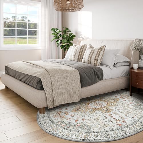 Moynesa Ultra-Thin Washable Round Rug - 6ft Large Living Room Circle Area Rugs, Vintage Dining Room Mat Stain Resistant Nursery Carpet for Bedroom Mudroom Kitchen Apartment Home Office - Image 3